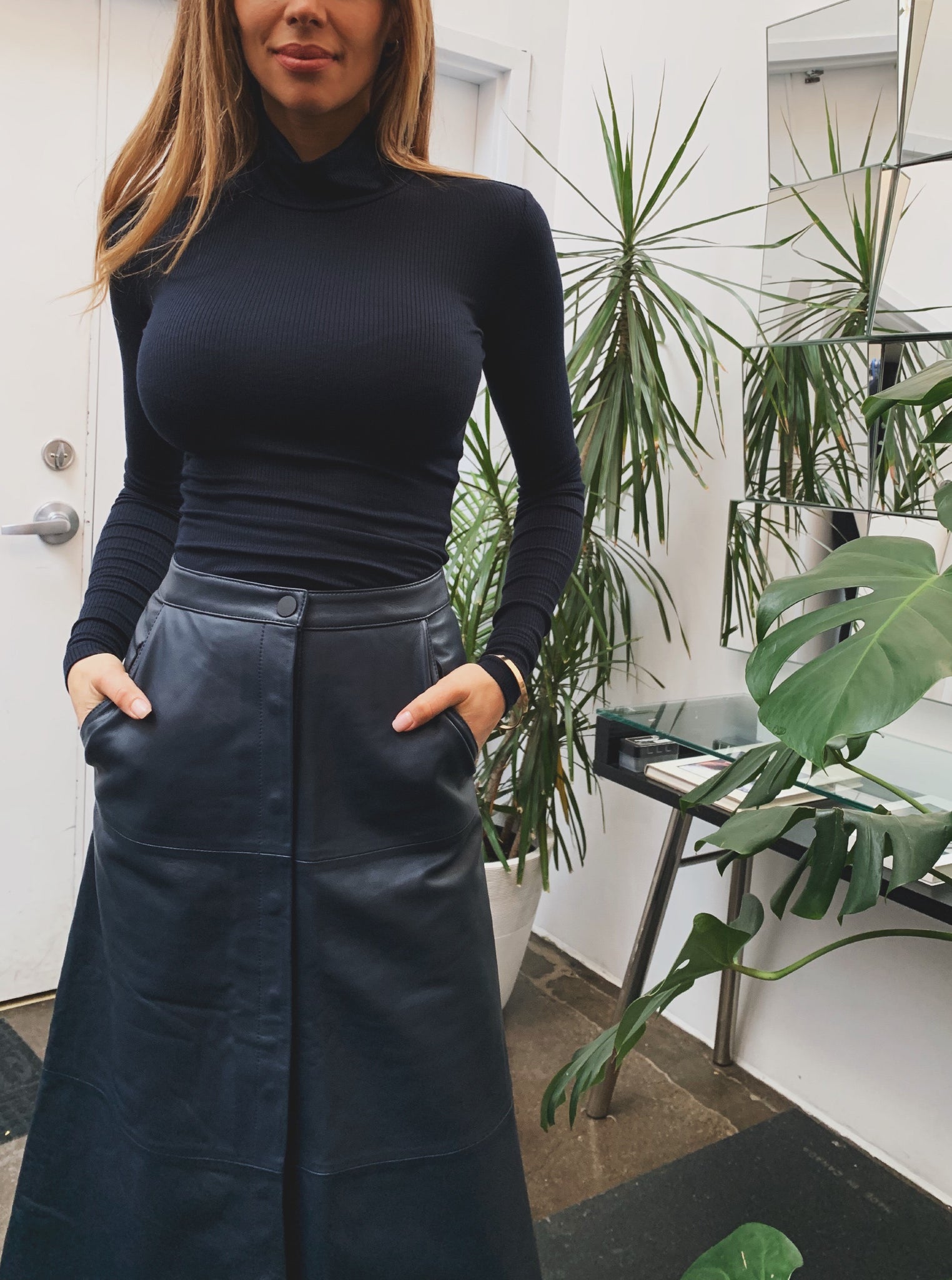 Genuine Leather Snap Skirt